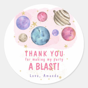 Adesivo Festa de Aniversário Espacial Planetas Rosa