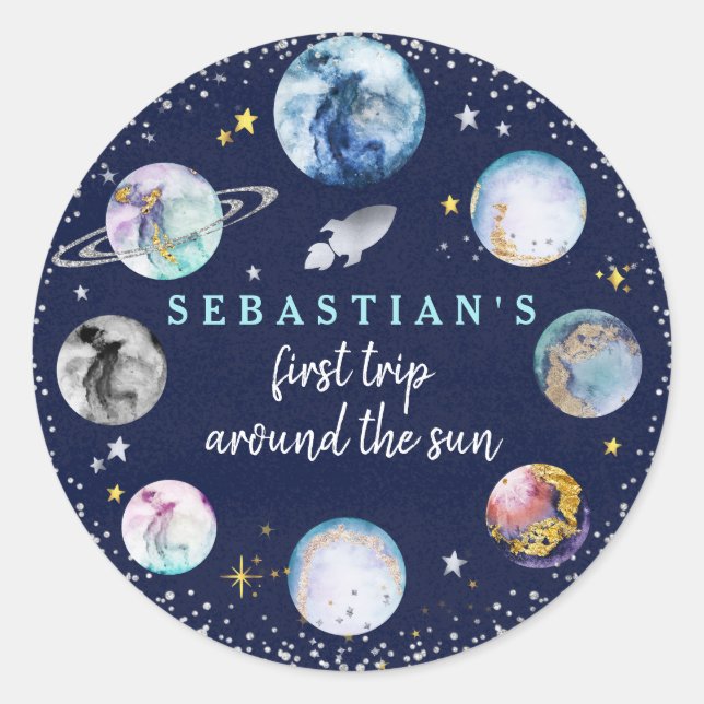 Adesivo Festa de aniversário Espacial Primeira Viagem Em T (Frente)