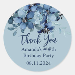 Adesivo Festa de aniversário Floral Azul Moderno Obrigado