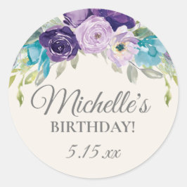 Adesivo Festa de aniversário Floral de Cor Azul Roxo