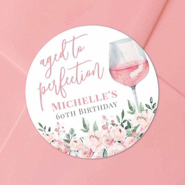 Adesivo Festa de aniversário Floral de Vinho (Wine Floral Birthday Party Classic Round Sticker)