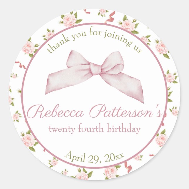 Adesivo Festa de aniversário Floral Feminine Coquette Vint (Frente)