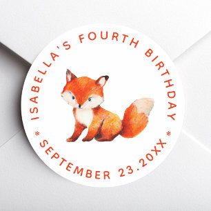 Adesivo Festa de Aniversário Infantil Fox Kid Fofa Aquarel