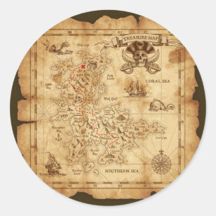 Adesivo Festa de Aniversário Mapa do Tesouro Antigo Pirata