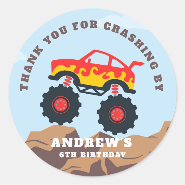 Adesivo Festa de aniversário Monster Truck Boy (Frente)