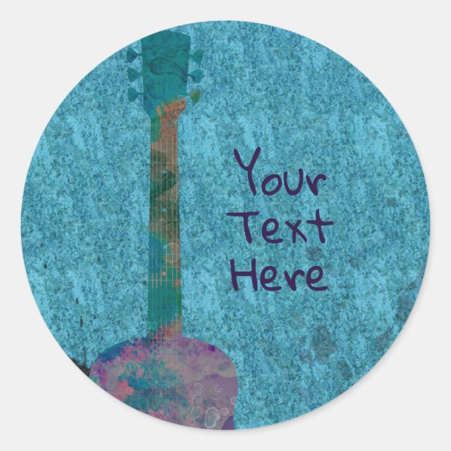 Adesivo Festa de aniversário Musical Azul da Guitarra de C (Frente)
