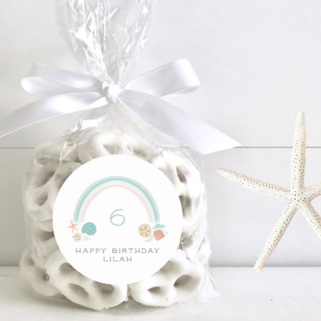 Adesivo Festa de aniversário Náutica do Arco-íris da Seash (Criador carregado)