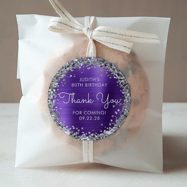 Adesivo Festa de aniversário Obrigado Glitter Prateado Rox (Criador carregado)