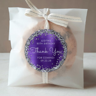 Adesivo Festa de Aniversário Obrigado Purpura Brilho Prata