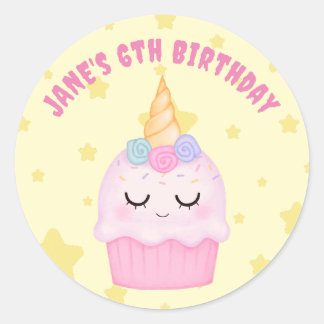 Adesivo Festa de aniversário Pastel do Cupcake Unicorn