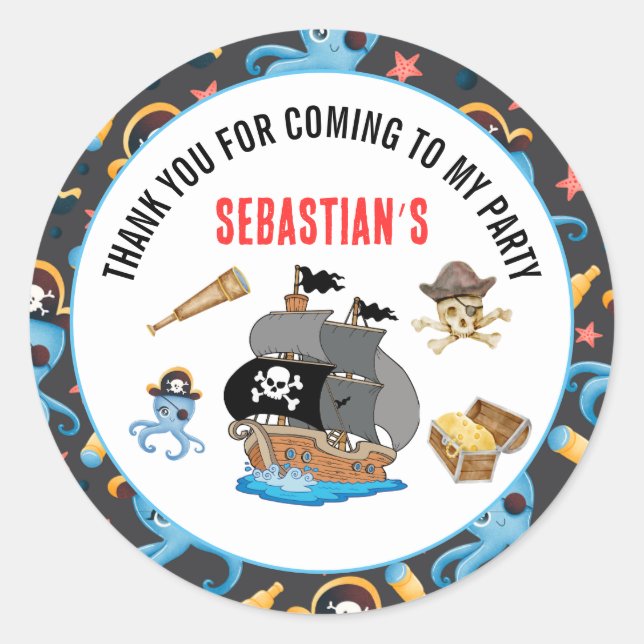 Adesivo festa de aniversário pirata (Frente)