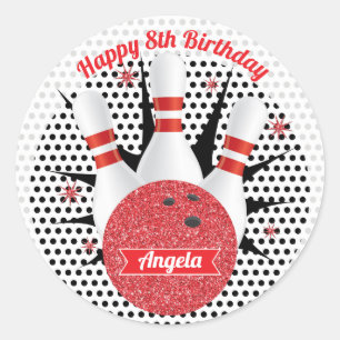 Adesivo Festa de aniversário retro do brilho da boliche