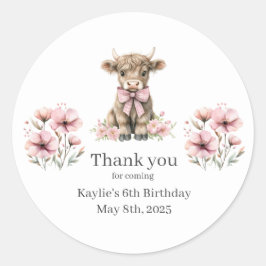Adesivo Festa de aniversário Rosa De Vaca Highland Obrigad