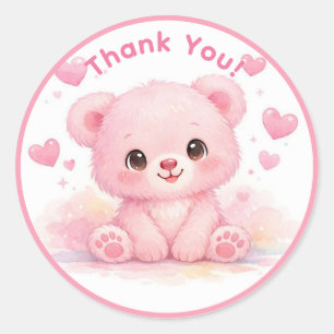 Adesivo Festa de Aniversário Rosa Menina Urso Bebê Fofa