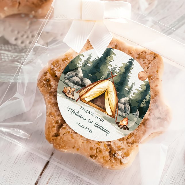 Adesivo Festa de aniversário russa de Camping Mountain (Criador carregado)