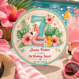 Adesivo Festa de Aniversário Tropical Flamingo na Piscina