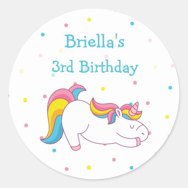 Adesivo Festa de aniversário Unicórica ou selo de envelope (Frente)