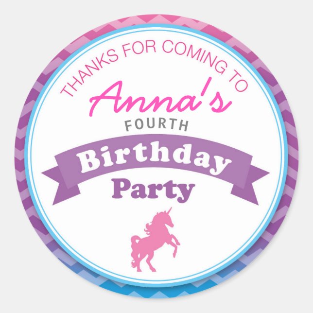 Adesivo Festa de aniversário Unicorn Obrigado Sticker (Frente)