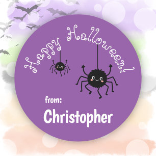 Adesivo Festa de Aranhas Fofas Favor Violeta Feliz Hallowe