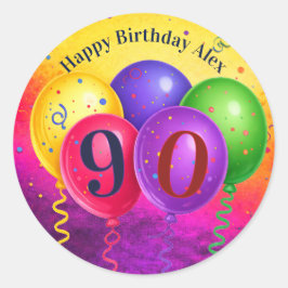 Adesivo Festa de Balões de Confete de Aniversário de 90 An