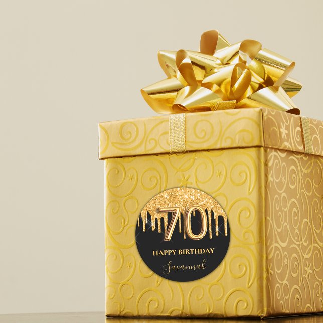 Adesivo festa de balões de ouro preto de 70 aniversário (Criador carregado)