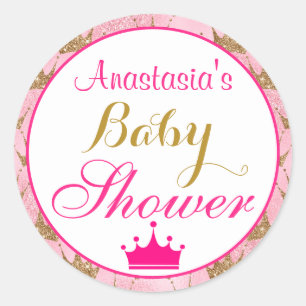 Adesivo Festa de Bebê Menina Rosa e Dourado Brilho Princes