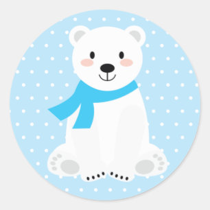 Adesivo Festa de Bebê Urso Polar Menino Fofo Azul