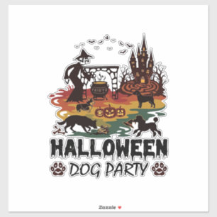 Adesivo Festa de Cães de Halloween Bruxas Cães Abóboras Ca