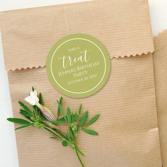 Adesivo Festa de Caligrafia Simples de Aniversário Verde (Criador carregado)