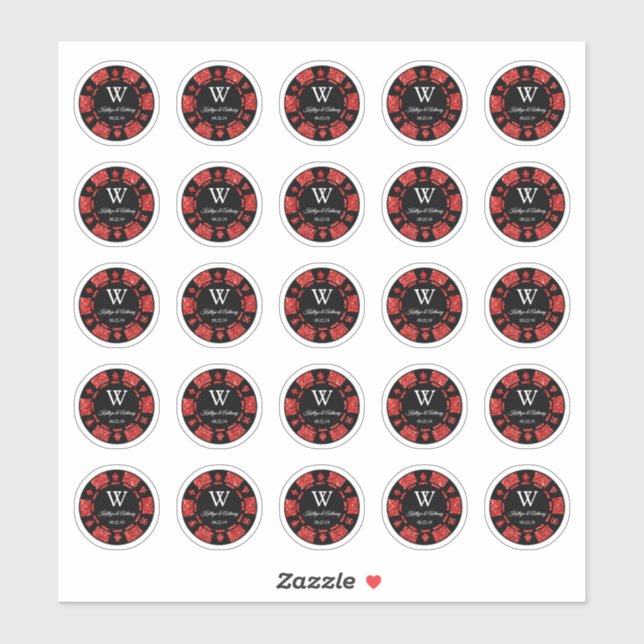 Adesivo Festa de casamento de Chip Casino com brilho verme (Folha)