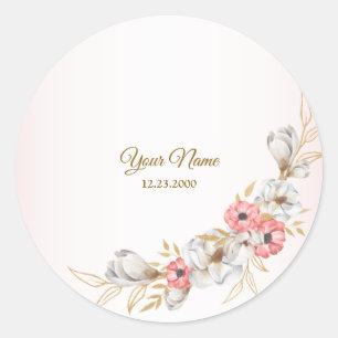 Adesivo Festa de Casamento Moderna Flor de Pêssego Dourado