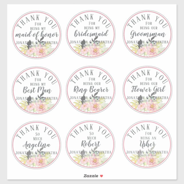 Adesivo Festa de casamento Obrigado pela ventoinha Rosa in (Folha)