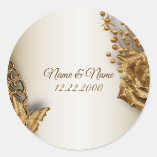 Adesivo festa de casamento Ouro Borboleta Floral Vintage