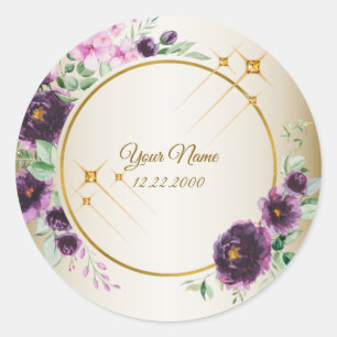 Adesivo Festa de Casamento Roxo Rosa Floral Verde Dourado
