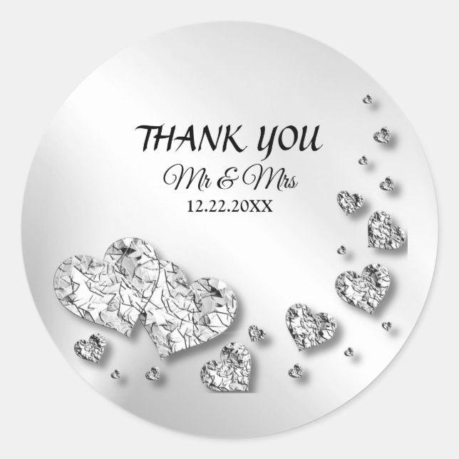 Adesivo Festa de casamento Silver Hearts Cinza Moderno Ele (Frente)