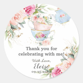 Adesivo Festa de Chá Alta Floral Blush Bebê Aniversário de