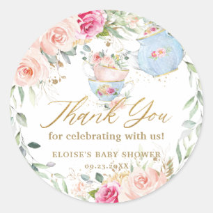 Adesivo Festa de Chá Alta Floral Blush Bebê Aniversário de