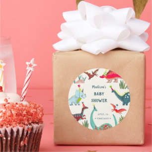 Adesivo Festa de chá de bebê dinossauro azul