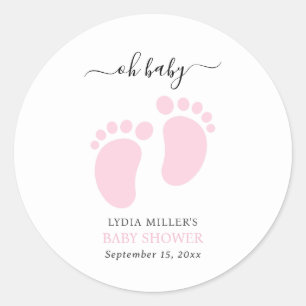 Adesivo Festa de Chá de Bebê Pés de Bebê Rosa, Festa de Ch