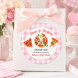 Adesivo Festa de Chá de Bebê Xadrez Rosa e Pizza com Chupe