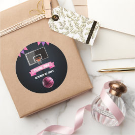 Adesivo Festa de Chá de fraldas de Basquete Rosa