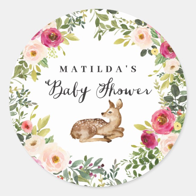 Adesivo Festa de chá de fraldas de veados florais de aquar (Frente)