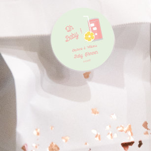 Adesivo Festa de Chá de fraldas Moderna de Limonada Rosa