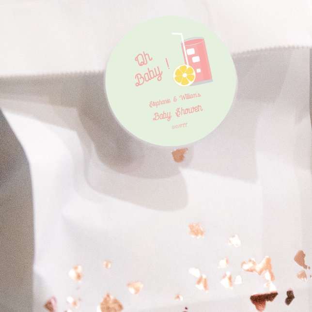 Adesivo Festa de Chá de fraldas Moderna de Limonada Rosa (Criador carregado)