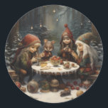 Adesivo Festa de Chá de inverno no Woods Christmas Elves<br><div class="desc">Elf Winter Tea Party in the Woods Christmas Elves Classic Round Sticker</div>