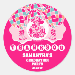 Adesivo Festa de formatura de Cowgirl do Espaço Obrigado