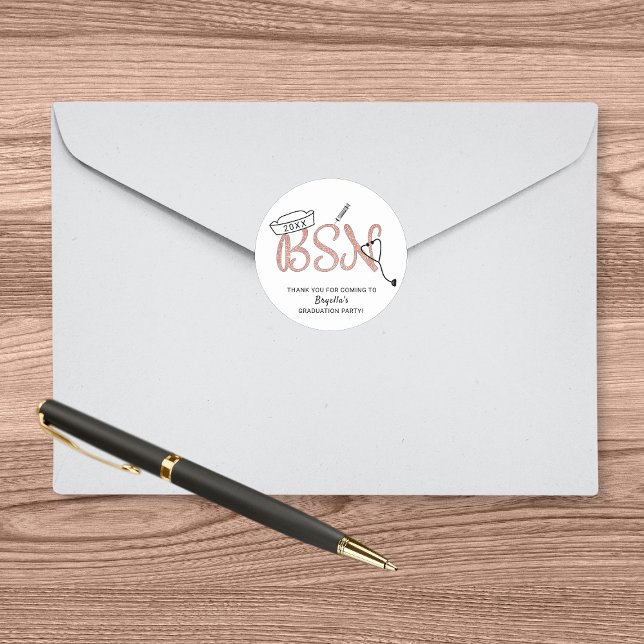 Adesivo Festa de formatura de enfermeira BSN obrigado você (Criador carregado)