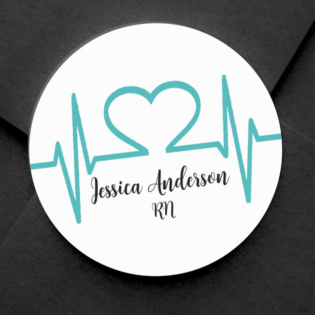Adesivo Festa de Formatura de Medicina (Heart Beat EKG Line Nursing Doctor Medical Classic Round Sticker)