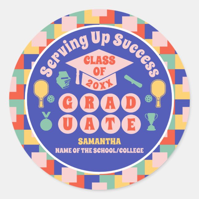 Adesivo Festa de formatura de Pickleball Retro (Frente)