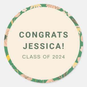 Adesivo Festa de formatura Floral Cor-de-Rosa Verde Vintag